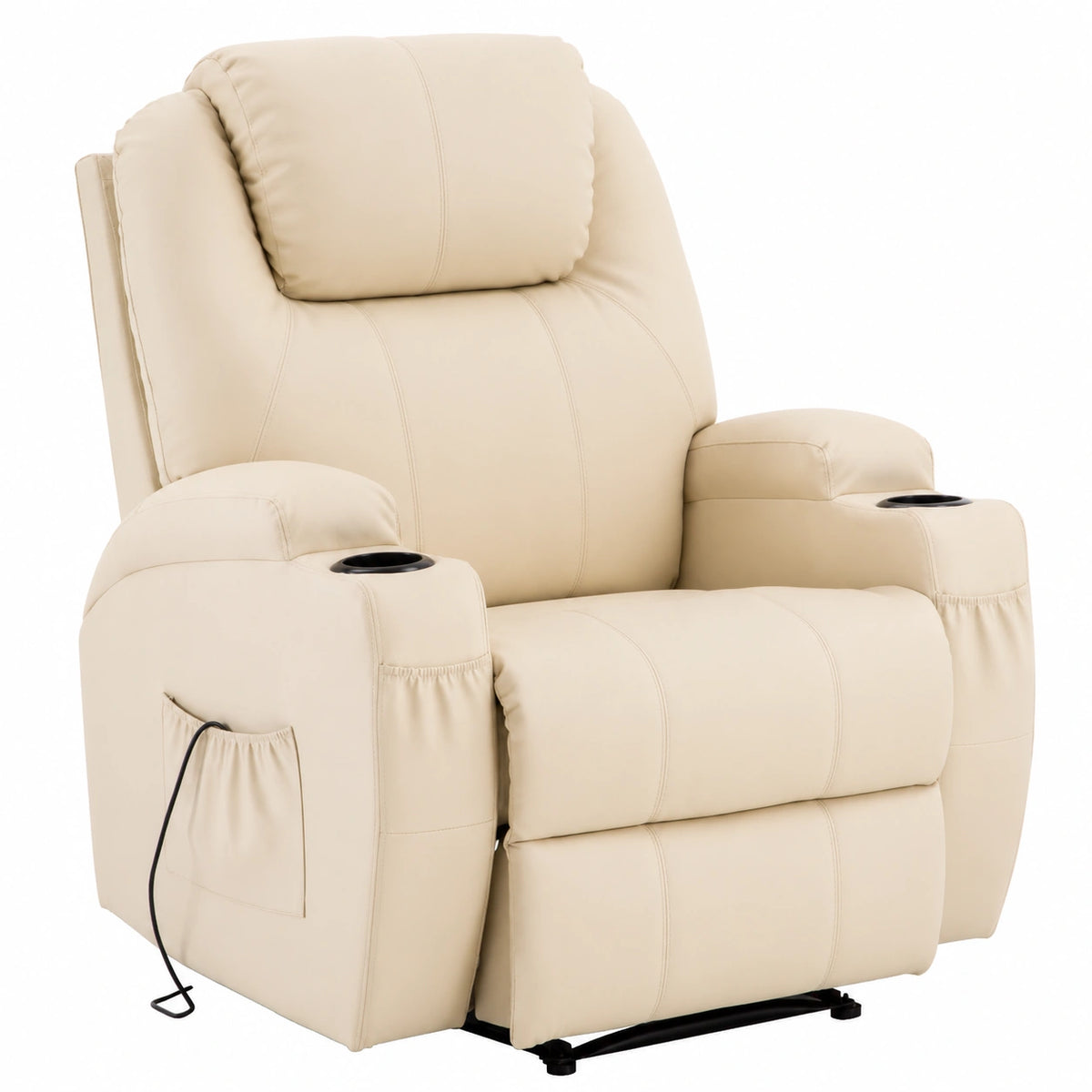 Fauteuil relax, en similicuir, coloris crème, pour le salon