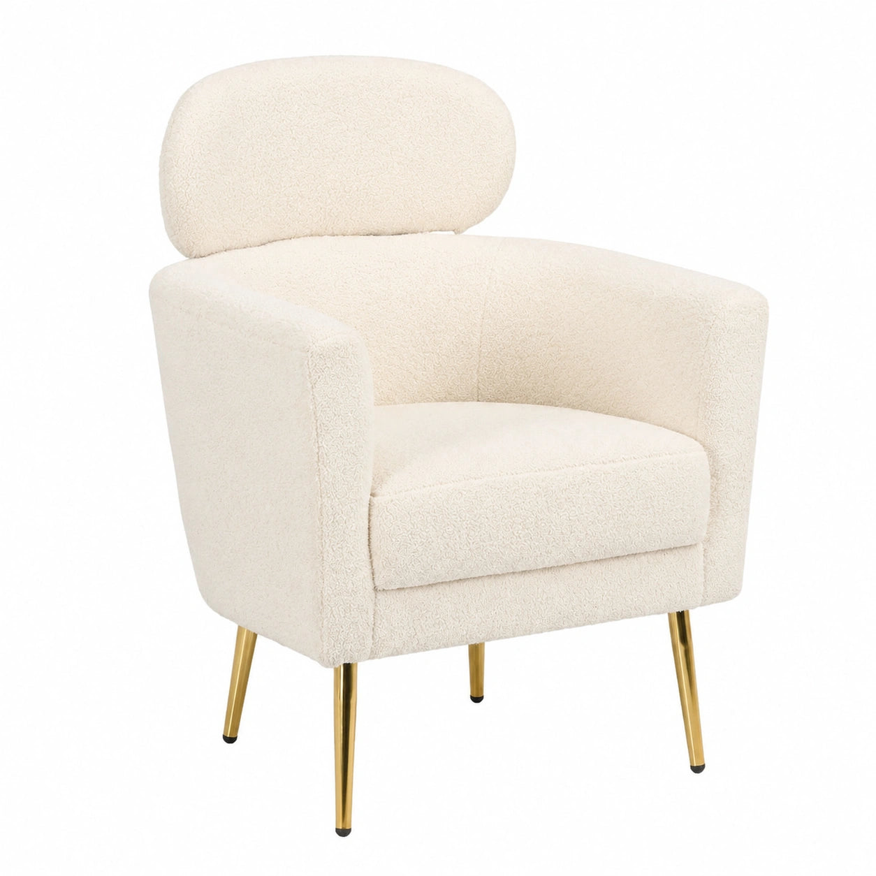 Fauteuil, en métal et tissu, coloris crème et doré, pour le salon ou la chambre
