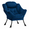 Fauteuil relax, en acier et velours, coloris bleu, pour le salon
