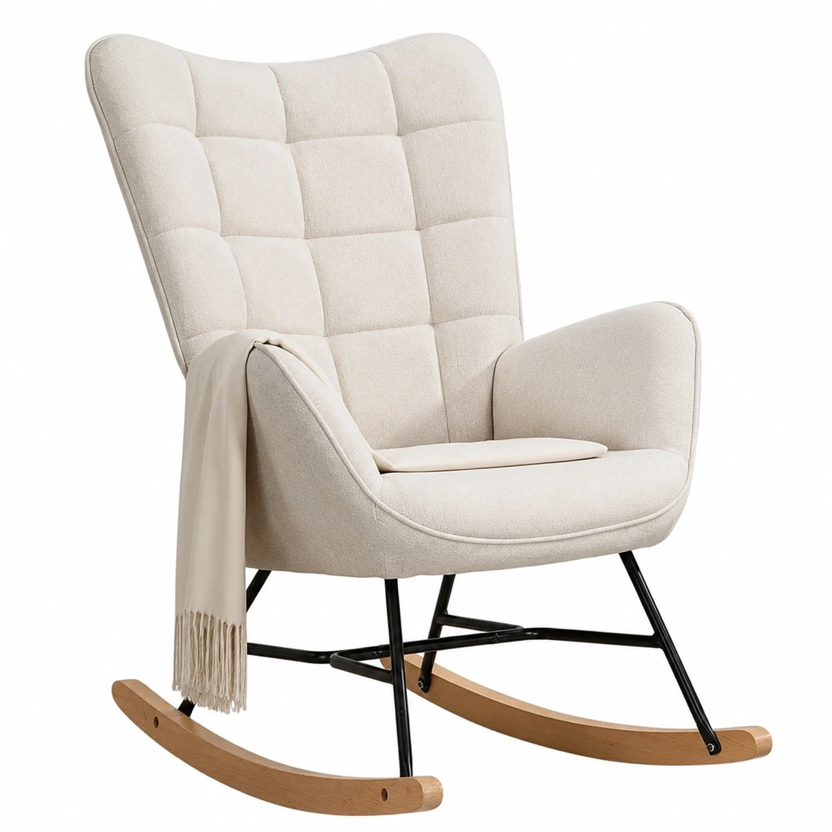Fauteuil, en métal et tissu, 66 x 84 x 97 cm, coloris beige, pour le salon ou la chambre