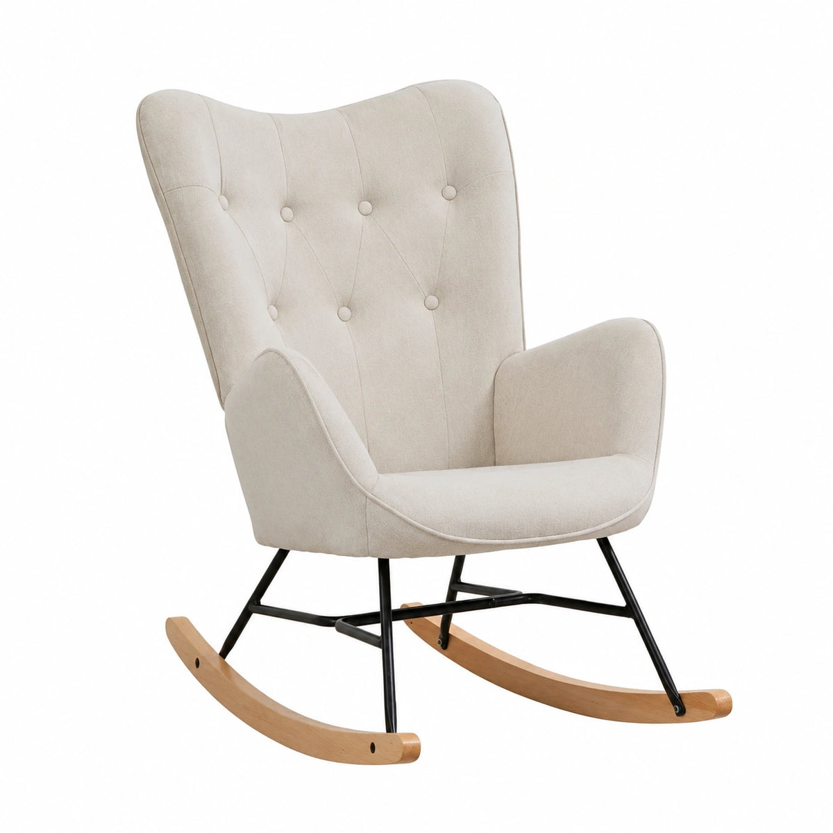 Fauteuil, en bois massif et tissu, coloris beige, pour le salon ou la chambre