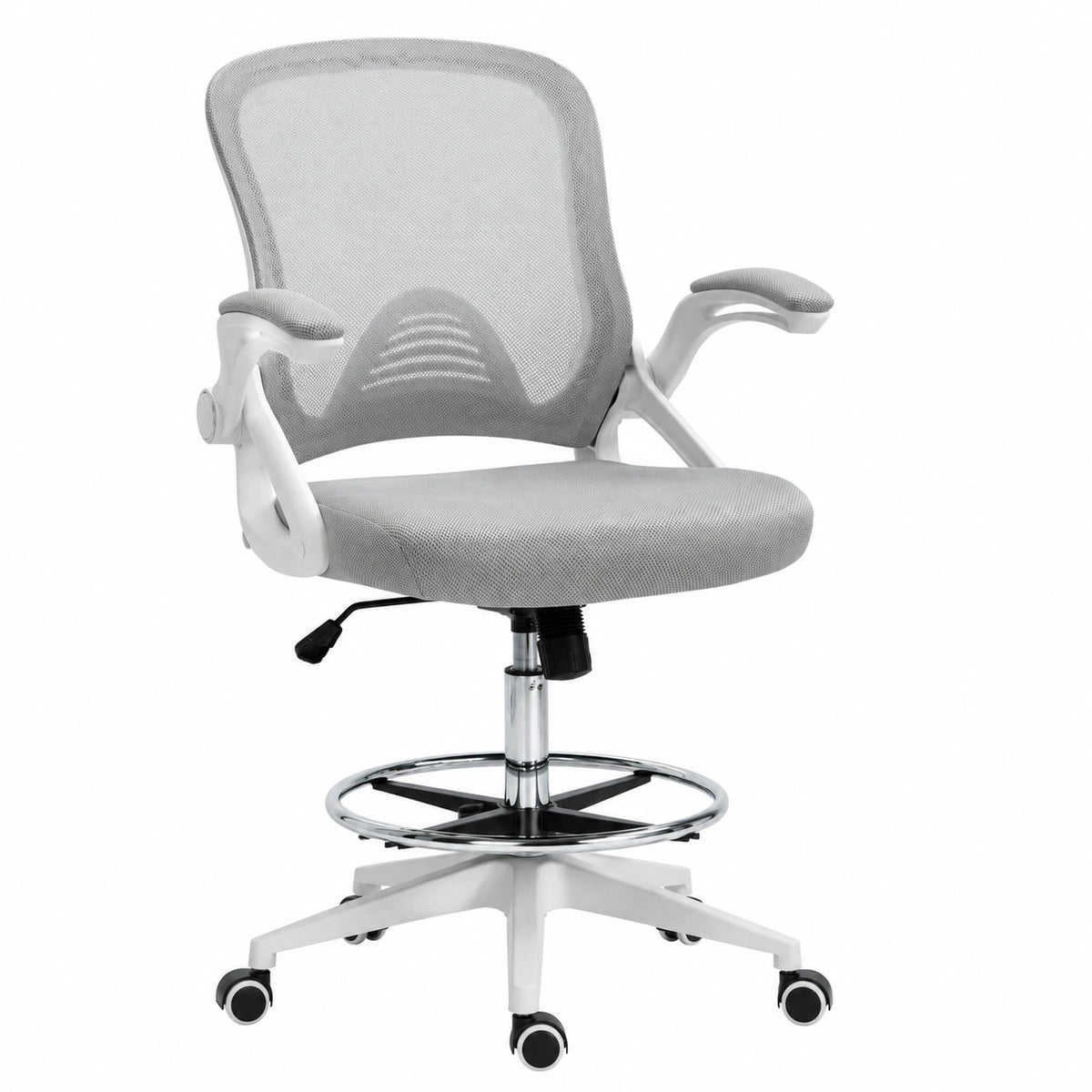 Bureau, pliable, pivotant, réglable, coloris blanc et gris, pour l’espace de travail